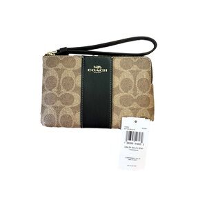 Coach Tan and Black Signature Wristlet